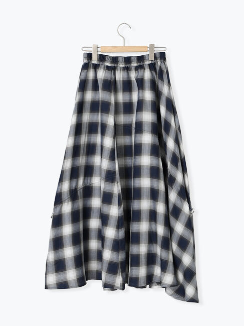 Samansa Mos2 blue「オンブレチェックドロストギャザースカート」|スカート|