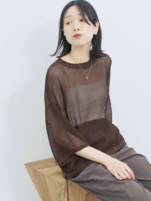 Samansa Mos2 blue「メッシュプルオーバー」|ニット・セーター|