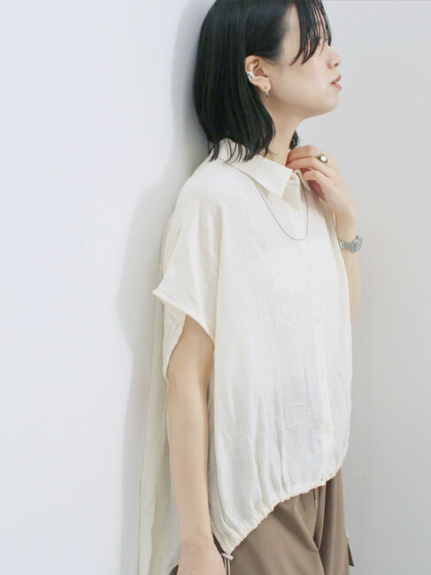 Samansa Mos2 blue「裾ドロスト楊柳シャツ」|シャツ・ブラウス|キナリ