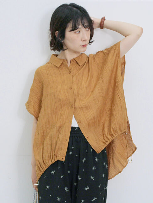 Samansa Mos2 blue「裾ドロスト楊柳シャツ」|シャツ・ブラウス|