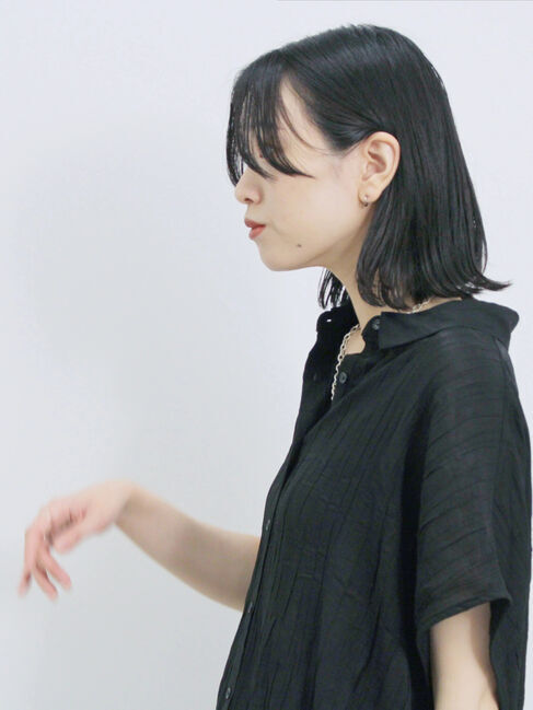 Samansa Mos2 blue「裾ドロスト楊柳シャツ」|シャツ・ブラウス|