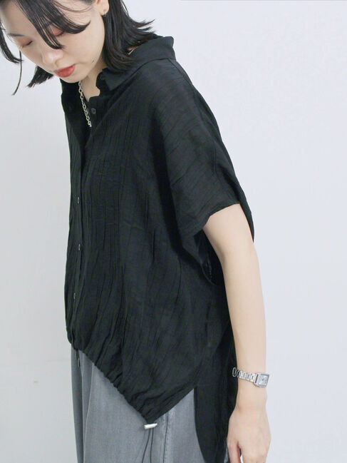 Samansa Mos2 blue「裾ドロスト楊柳シャツ」|シャツ・ブラウス|