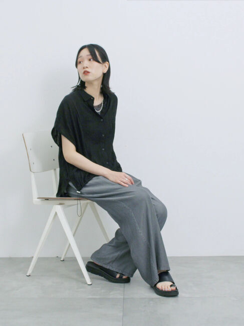 Samansa Mos2 blue「裾ドロスト楊柳シャツ」|シャツ・ブラウス|