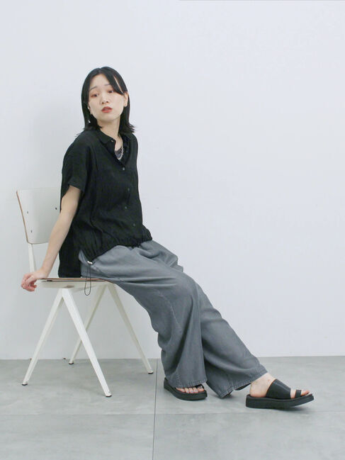 Samansa Mos2 blue「裾ドロスト楊柳シャツ」|シャツ・ブラウス|