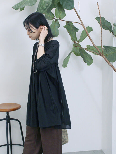 Samansa Mos2 blue「ボイルギャザーチュニック」|シャツ・ブラウス|