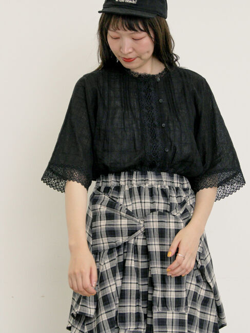Samansa Mos2「ドビーストライプレースブラウス」|シャツ・ブラウス|