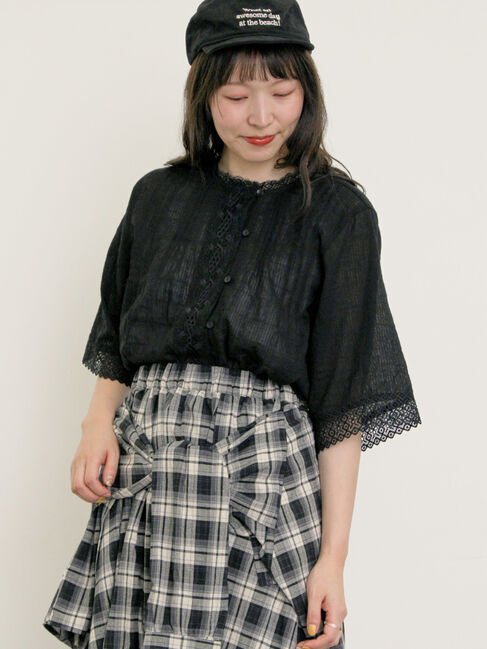 Samansa Mos2「ドビーストライプレースブラウス」|シャツ・ブラウス|