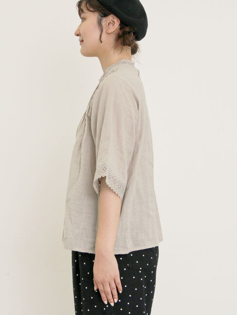 Samansa Mos2「ドビーストライプレースブラウス」|シャツ・ブラウス|