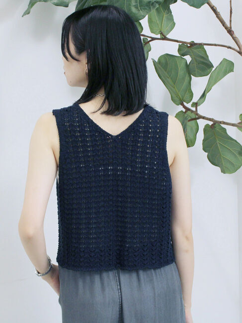 Samansa Mos2 blue「テープヤーン透かしニットベスト」|ニット・セーター|