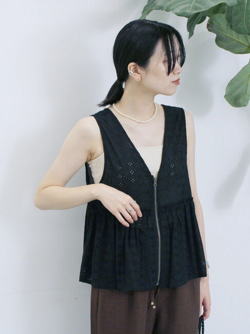 Samansa Mos2 blue「カットワークレースベスト」|シャツ・ブラウス|