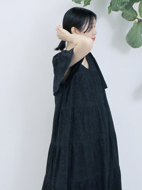 Samansa Mos2 blue「花ジャガードティアードワンピース」|ワンピース|