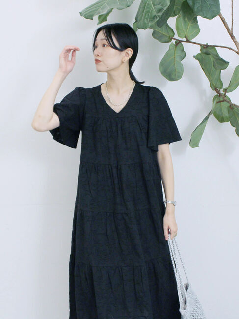 Samansa Mos2 blue「花ジャガードティアードワンピース」|ワンピース|