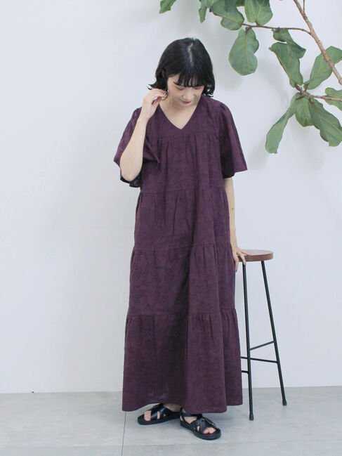 Samansa Mos2 blue「花ジャガードティアードワンピース」|ワンピース|