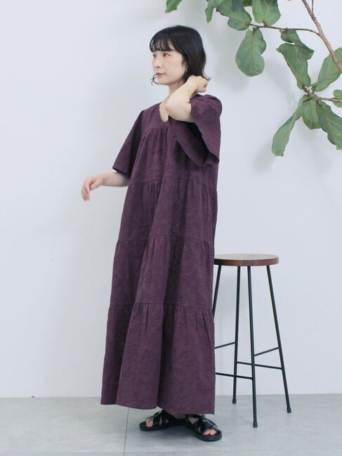 Samansa Mos2 blue「花ジャガードティアードワンピース」|ワンピース|