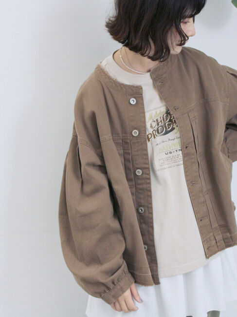 Samansa Mos2 blue「【ECO DENIM 】 ノーカラーブルゾン」|ブルゾン・スタジャン|