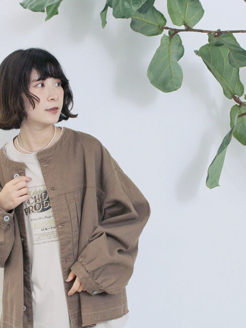 Samansa Mos2 blue「【ECO DENIM 】 ノーカラーブルゾン」|ブルゾン・スタジャン|