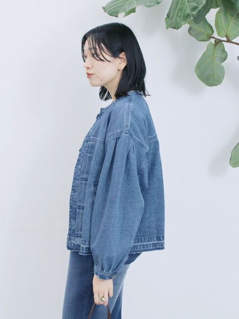 Samansa Mos2 blue「【ECO DENIM 】 ノーカラーブルゾン」|ブルゾン・スタジャン|