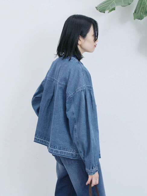 Samansa Mos2 blue「【ECO DENIM 】 ノーカラーブルゾン」|ブルゾン・スタジャン|
