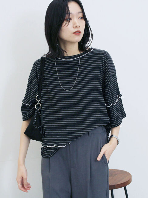 Samansa Mos2 blue「配色メローアソートプルオーバー」|Tシャツ・カットソー|