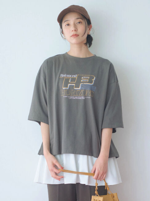 Samansa Mos2 blue「ヴィンテージ風プリントTシャツ」|Tシャツ・カットソー|