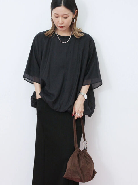 Samansa Mos2 blue「裾バルーンTシャツ」|Tシャツ・カットソー|