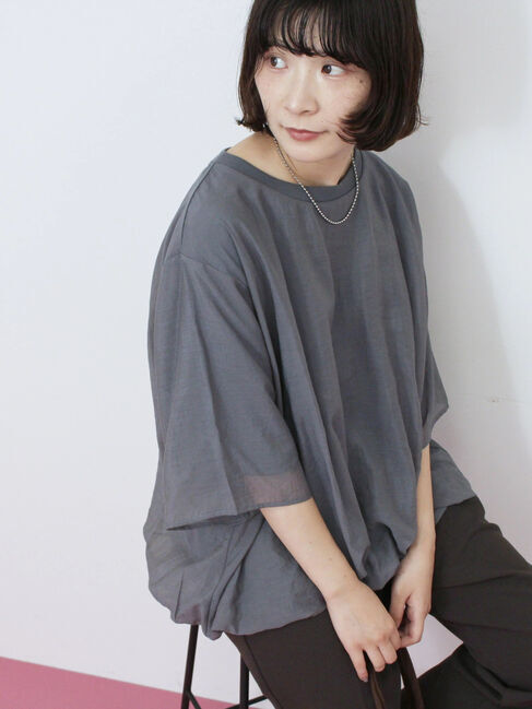 Samansa Mos2 blue「裾バルーンTシャツ」|Tシャツ・カットソー|