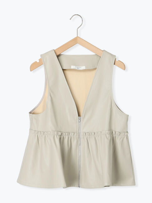 Samansa Mos2 blue「フェイクレザーペプラムベスト」|ダウンベスト・ベスト|