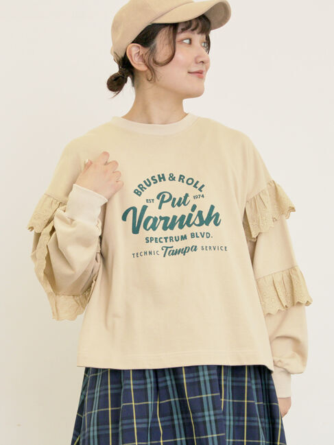 Samansa Mos2「袖フリル切替えスウェット」|Tシャツ・カットソー|