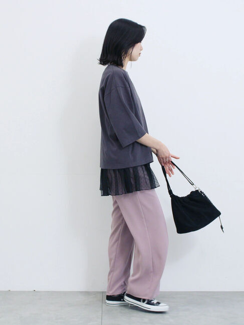 Samansa Mos2 blue「チェーン刺繍7分袖プルオーバー」|Tシャツ・カットソー|