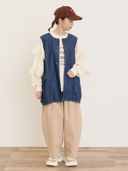 Samansa Mos2「デニム/ツイルクルーネックベスト」|ダウンベスト・ベスト|