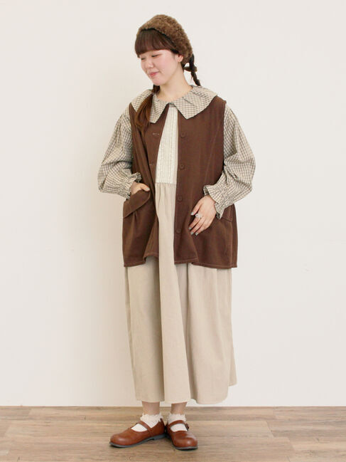 Samansa Mos2「デニム/ツイルクルーネックベスト」|ダウンベスト・ベスト|