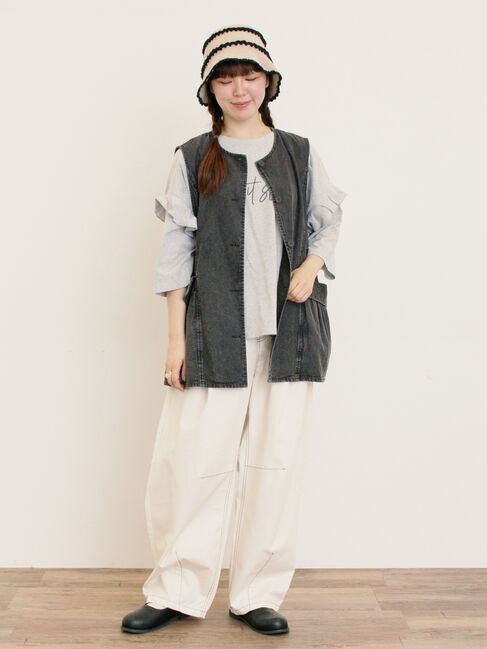 Samansa Mos2「デニム/ツイルクルーネックベスト」|ダウンベスト・ベスト|