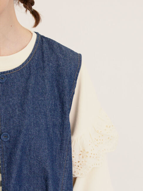 Samansa Mos2「デニム/ツイルクルーネックベスト」|ダウンベスト・ベスト|