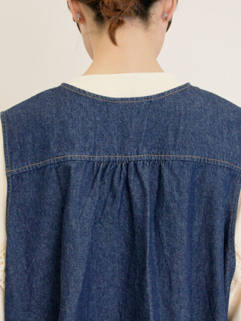 Samansa Mos2「デニム/ツイルクルーネックベスト」|ダウンベスト・ベスト|