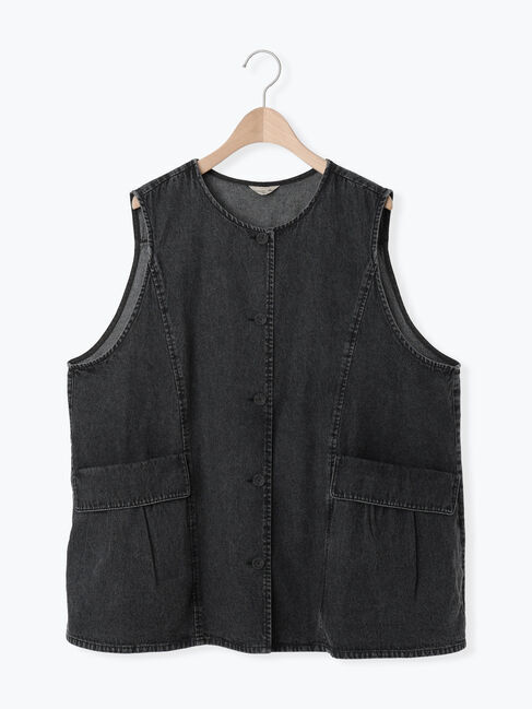 Samansa Mos2「デニム/ツイルクルーネックベスト」|ダウンベスト・ベスト|