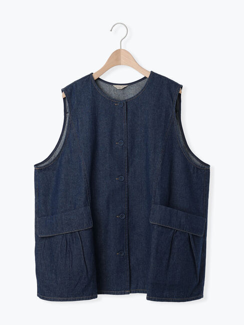 Samansa Mos2「デニム/ツイルクルーネックベスト」|ダウンベスト・ベスト|