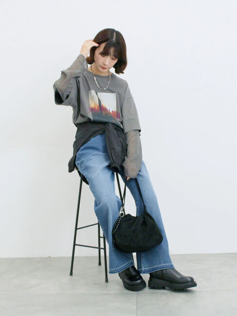 Samansa Mos2 blue「袖シフォンレイヤードプルオーバー」|Tシャツ・カットソー|