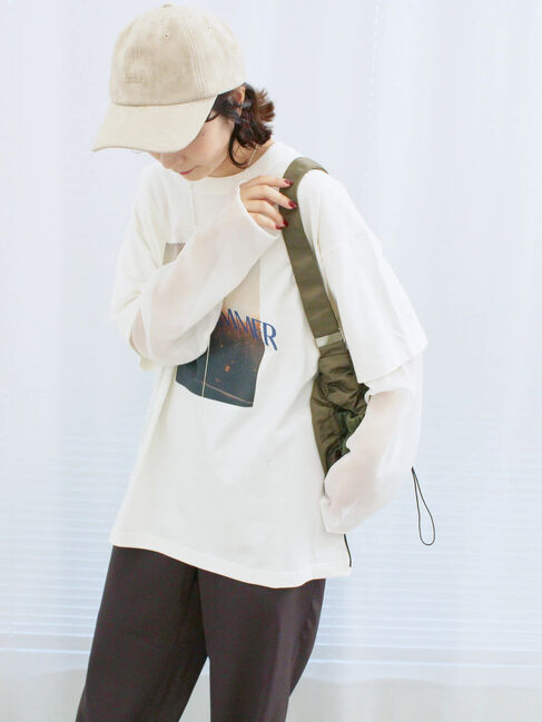 Samansa Mos2 blue「袖シフォンレイヤードプルオーバー」|Tシャツ・カットソー|