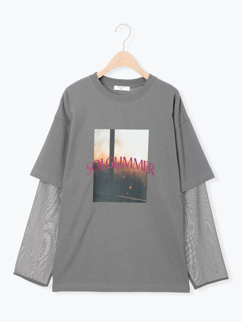 Samansa Mos2 blue「袖シフォンレイヤードプルオーバー」|Tシャツ・カットソー|