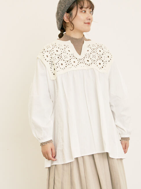 Samansa Mos2「花柄ニット+布帛切替チュニック」|ニット・セーター|