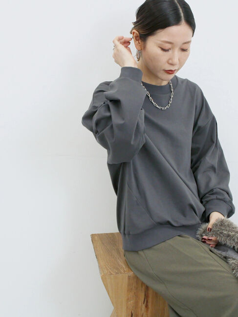 Samansa Mos2 blue「ポンチ袖タックプルオーバー」|Tシャツ・カットソー|