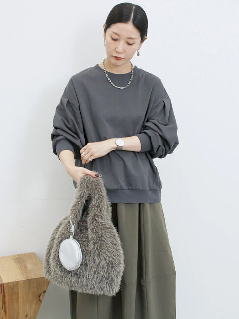 Samansa Mos2 blue「ポンチ袖タックプルオーバー」|Tシャツ・カットソー|