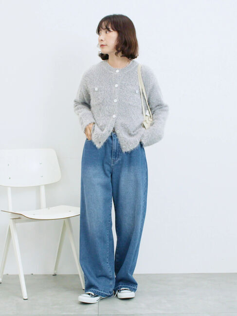 Samansa Mos2 blue「フェザーニットカーディガン」|カーディガン|