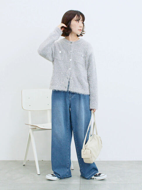 Samansa Mos2 blue「フェザーニットカーディガン」|カーディガン|