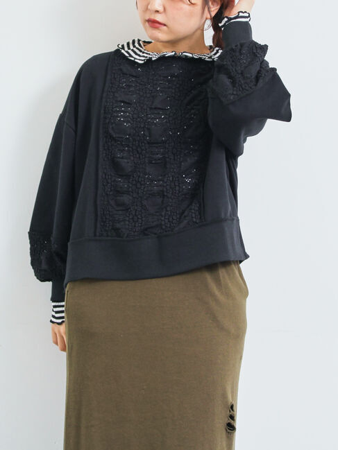 SM2「レース切替裏毛プルオーバー」|Tシャツ・カットソー|ブラック