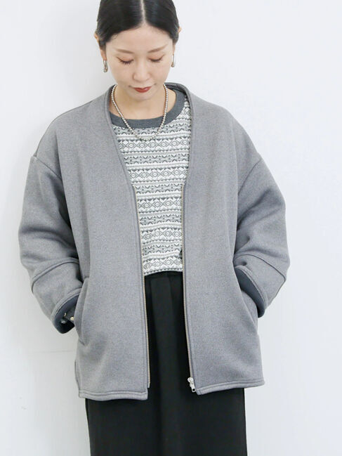 Samansa Mos2 blue「【マシンウォッシャブル】マルチスタイルボンディングブルゾン」|ブルゾン・スタジャン|グレー