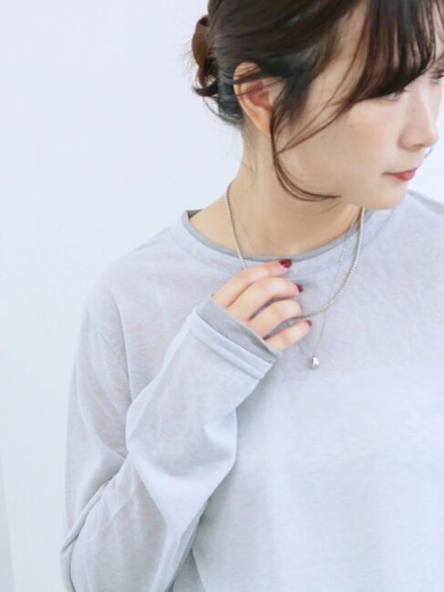 Samansa Mos2 blue「レイヤード風ロンT」|Tシャツ・カットソー|