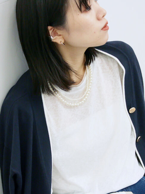 Samansa Mos2 blue「レイヤード風ロンT」|Tシャツ・カットソー|