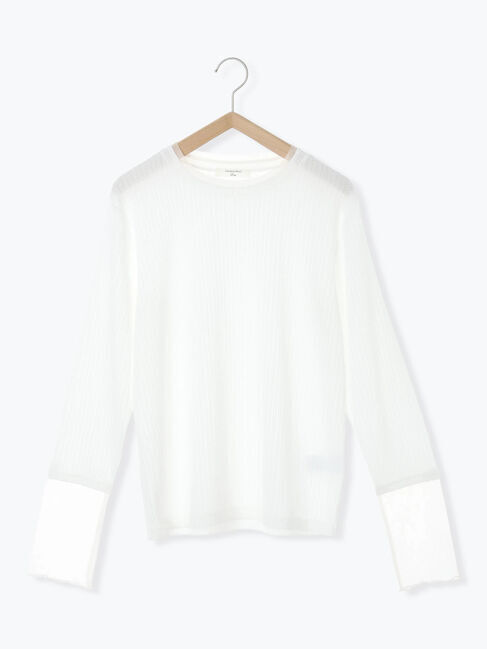 Samansa Mos2 blue「膨れジャガード袖チュールプルオーバー」|Tシャツ・カットソー|