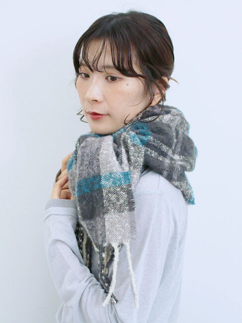 Samansa Mos2 blue「ブークレチェックマフラー」|その他|